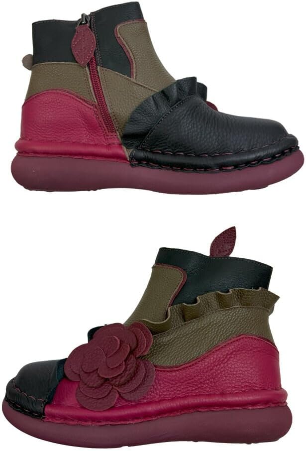 エスタシオン TGX547 本革 ショートブーツ 立体フリルフラワー